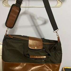 Premium Two-Tone Duffel Bag with Leather Trim